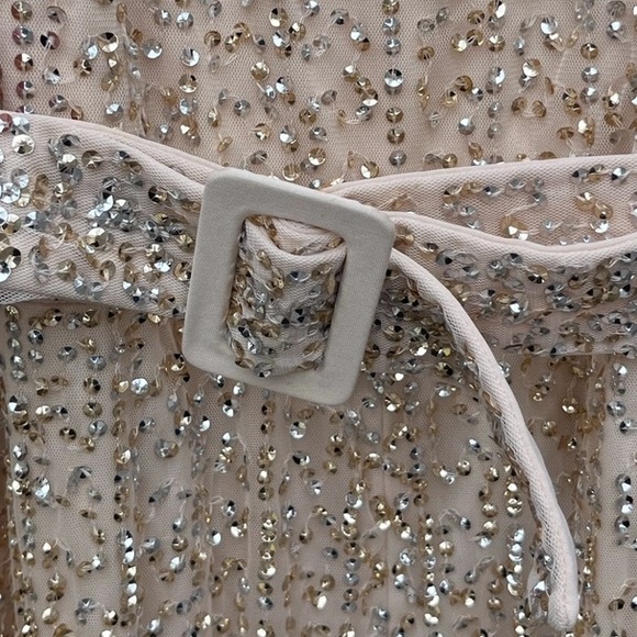 ASOS LUXE NWT Curve Embellished Belted Jumpsuit Plus Size 16 Neutral Color - Picture 6 of 7